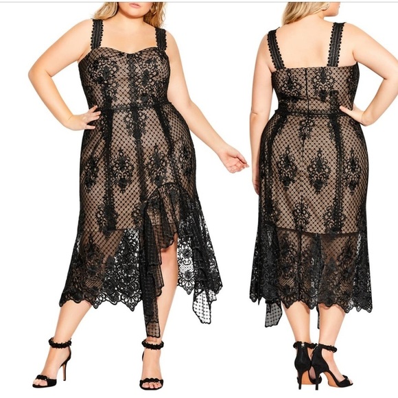 City Chic Dresses & Skirts - City Chic Glamorous Illusion Lace Mermaid Midi Dress Size M US 18